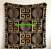 Versace Black Gold Greek Key Pattern Flannel Sofa Throw Blanket IMG_1346